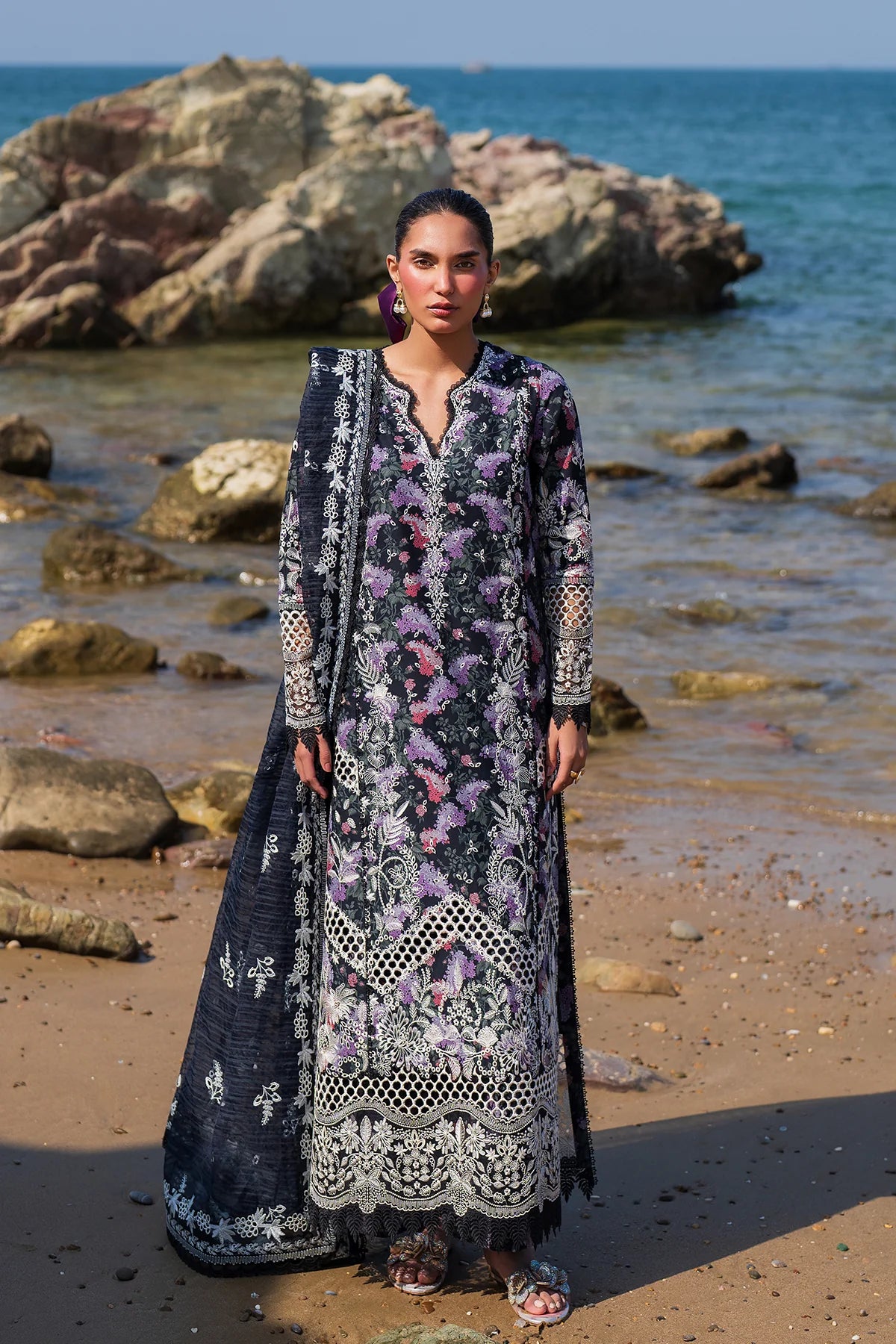 Velour- Black Embroidered Luxury Lawn'25 Outfit By- Afrozeh