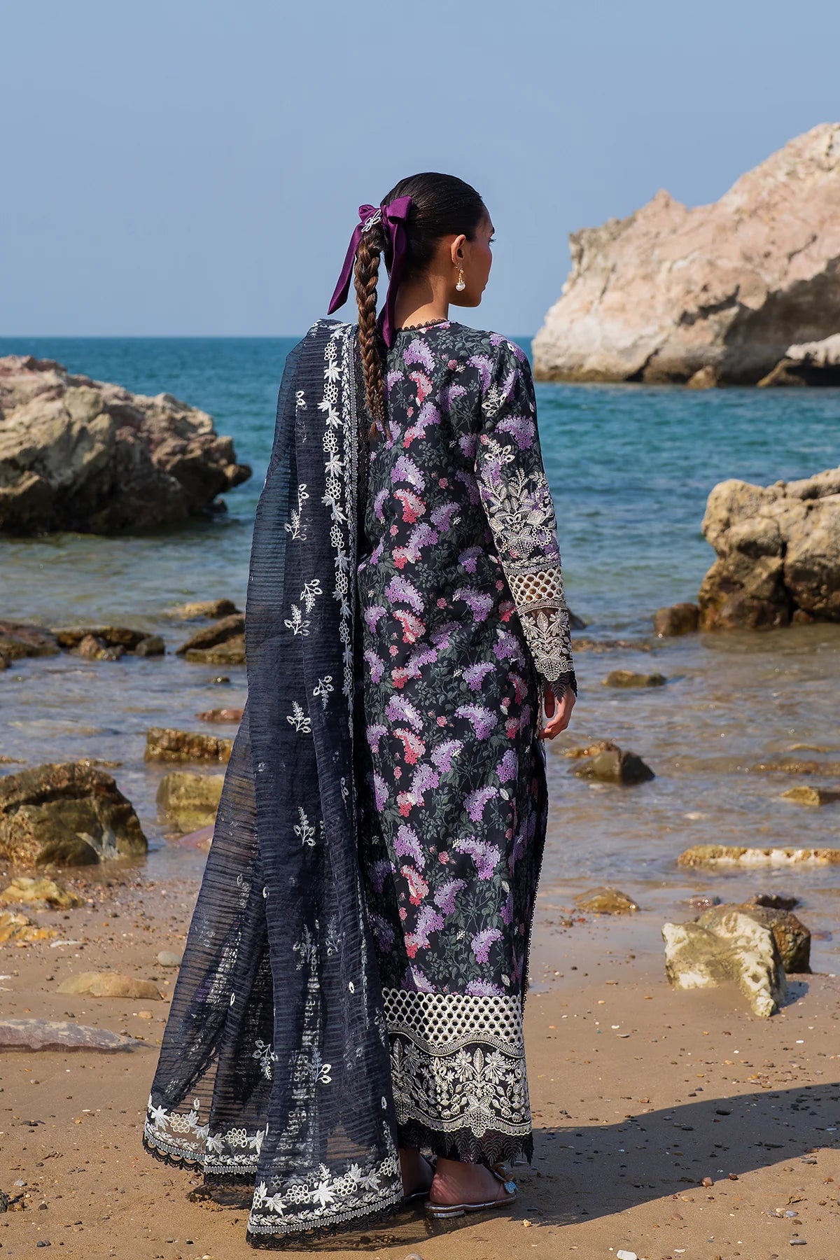 Velour- Black Embroidered Luxury Lawn'25 Outfit By- Afrozeh