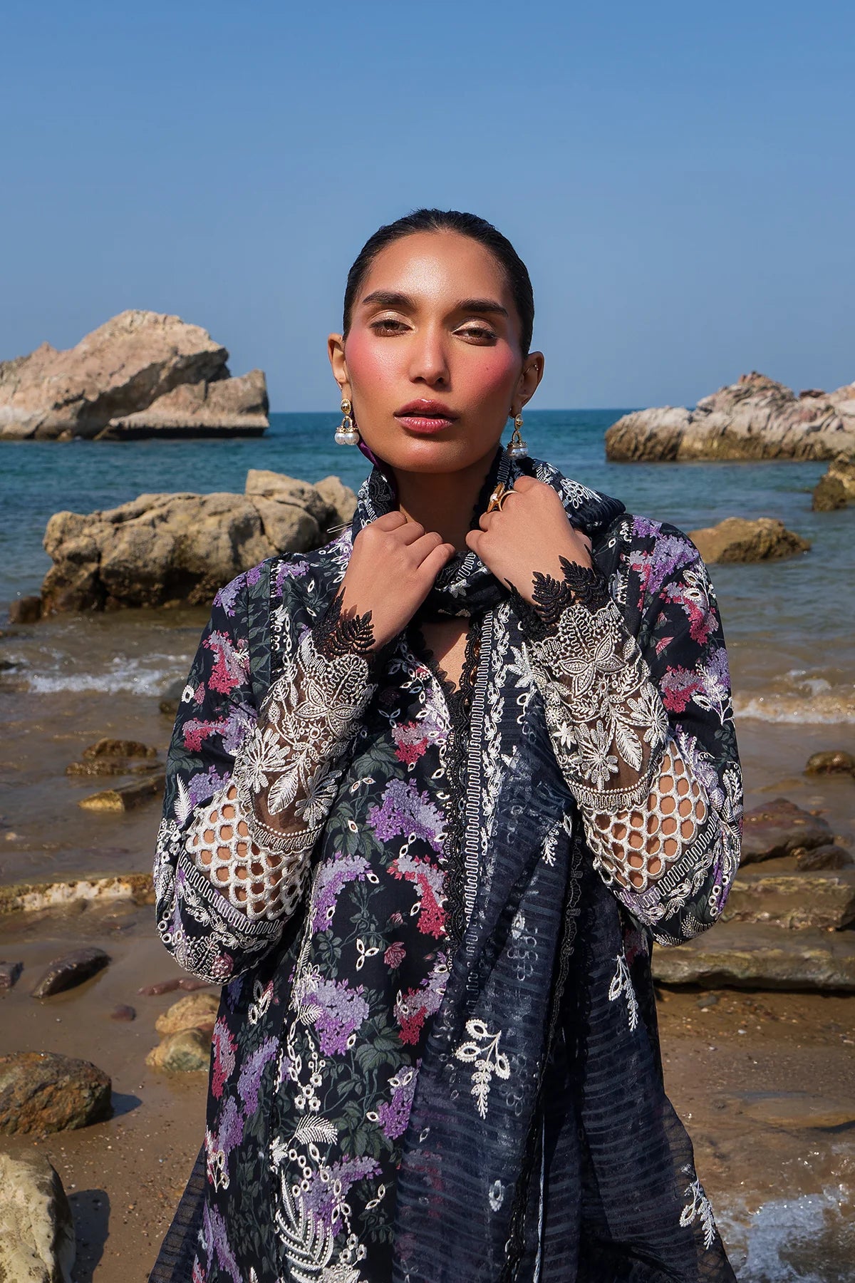 Velour- Black Embroidered Luxury Lawn'25 Outfit By- Afrozeh