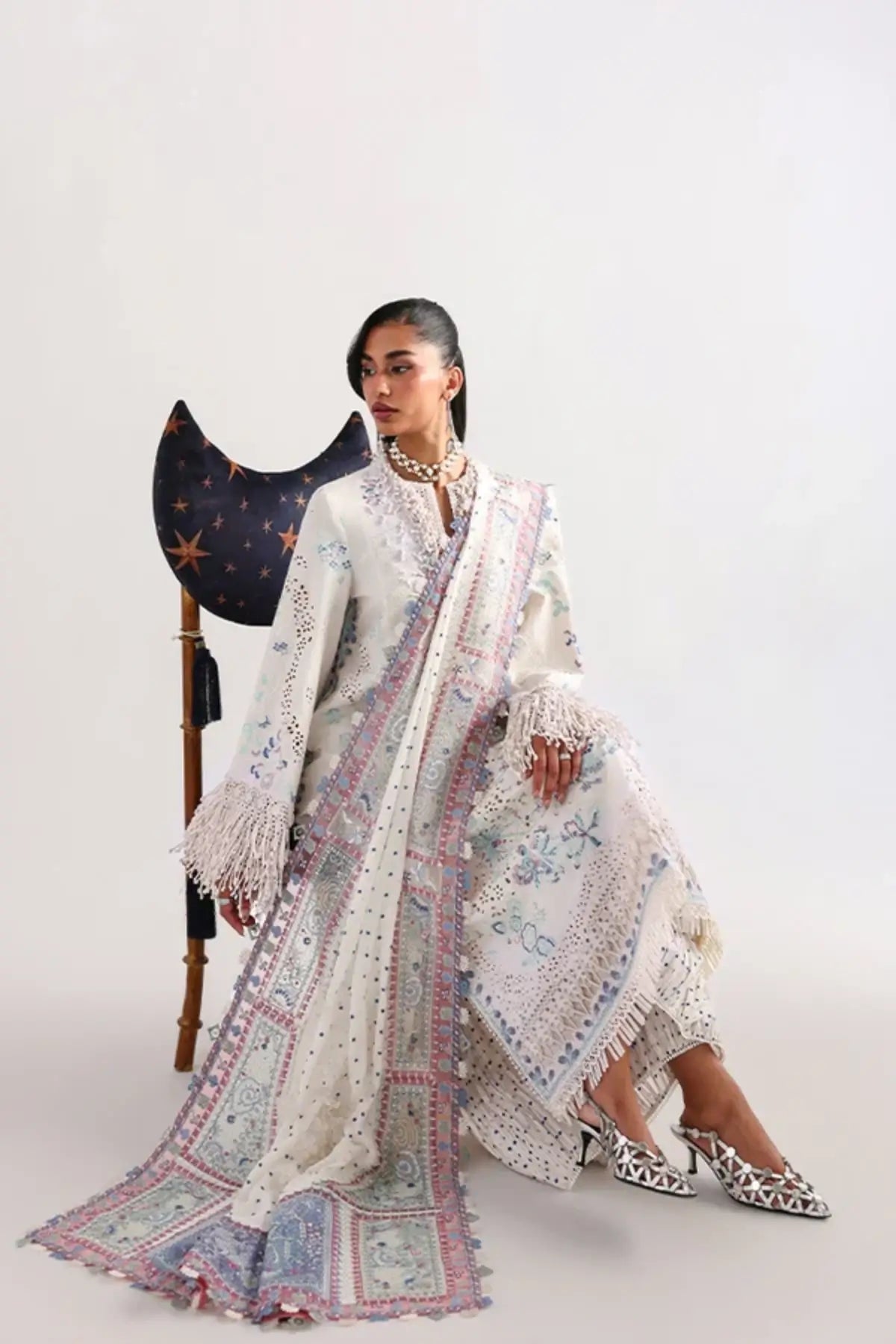 Veluna off-white Suffuse Lawn Eid 2026 stitched 3PC suit with chiffon dupatta