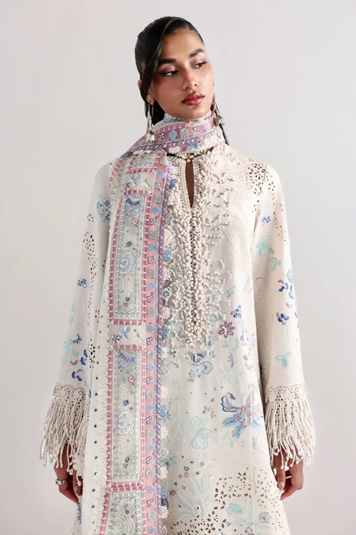Veluna off-white Suffuse Lawn Eid 2026 stitched 3PC suit with chiffon dupatta
