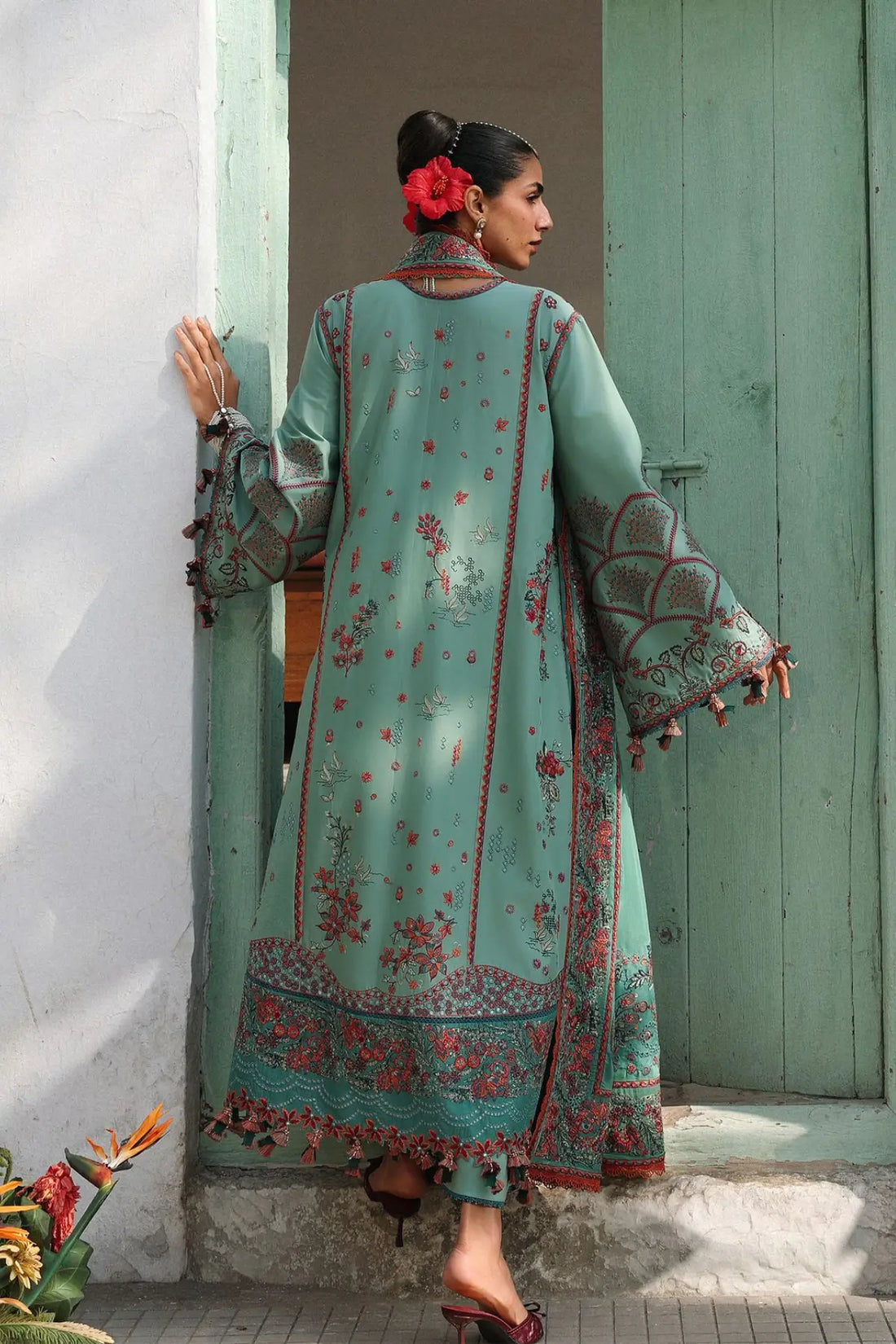 Aqua green Verdant by Hussain Rehar stitched lawn 3PC with detailed floral embroidery