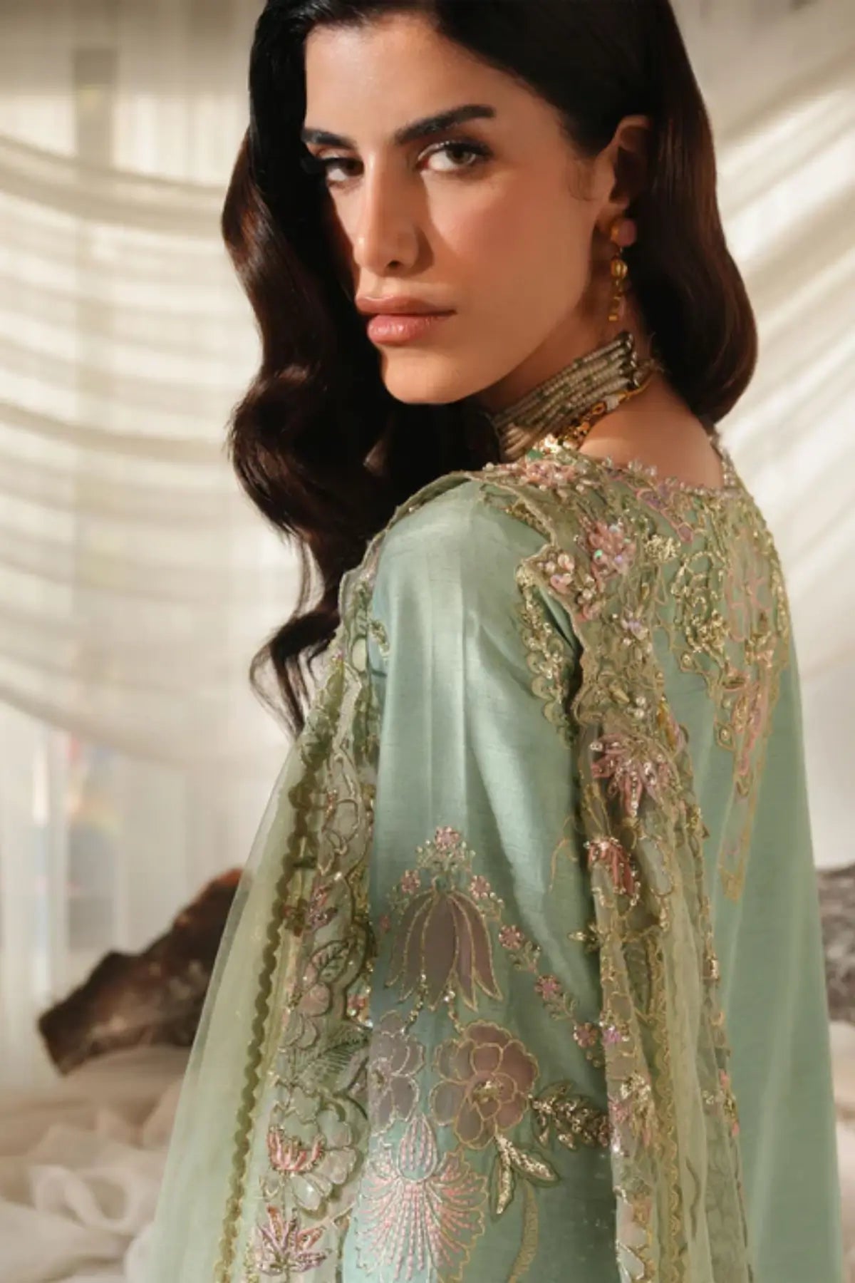 Verdant by Saira Shakira mint green festive formal dress with net dupatta