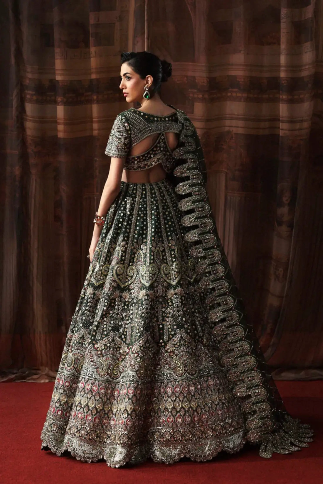 Verdelle emerald green bridal lehenga choli from Akbar Aslam Serena Bridal Edit '26 in organza net with silk inner.