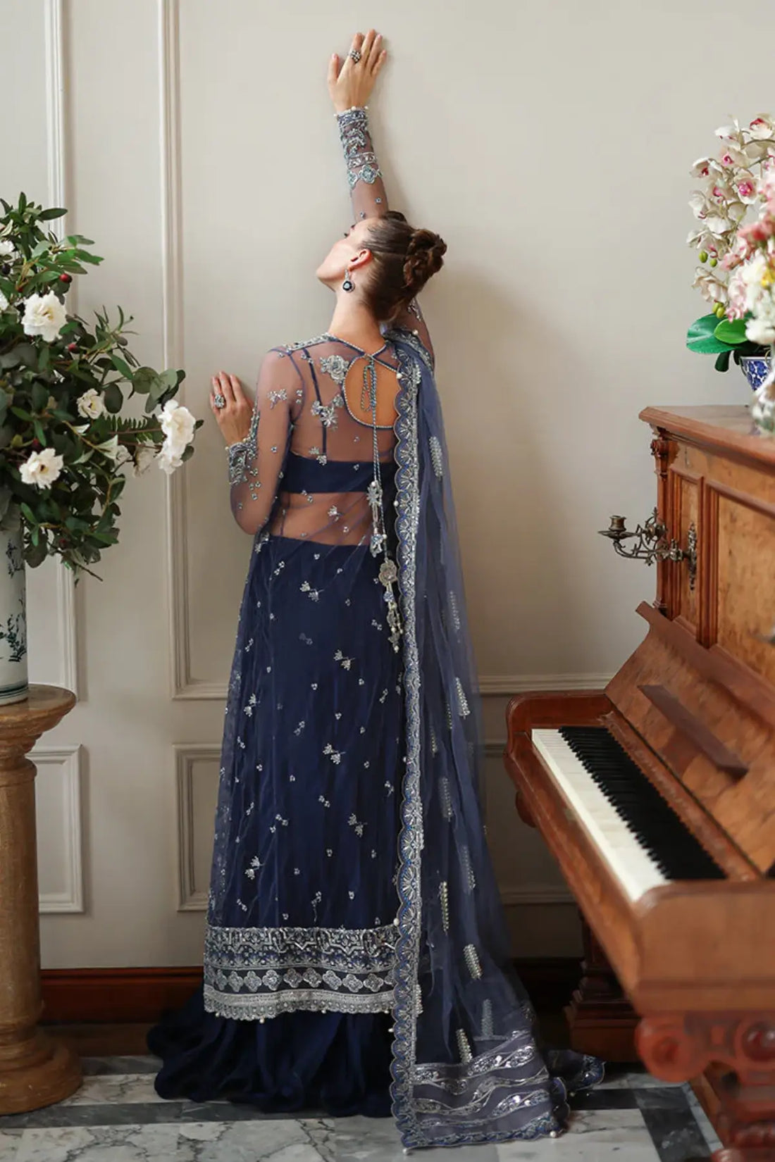 Veronica from The Muse by Mushq navy blue stitched formal dress