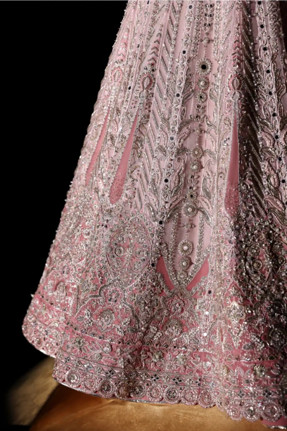 Vionne by Soraya pink hand embellished pishwas with net dupatta featuring threadwork and kardana detailing