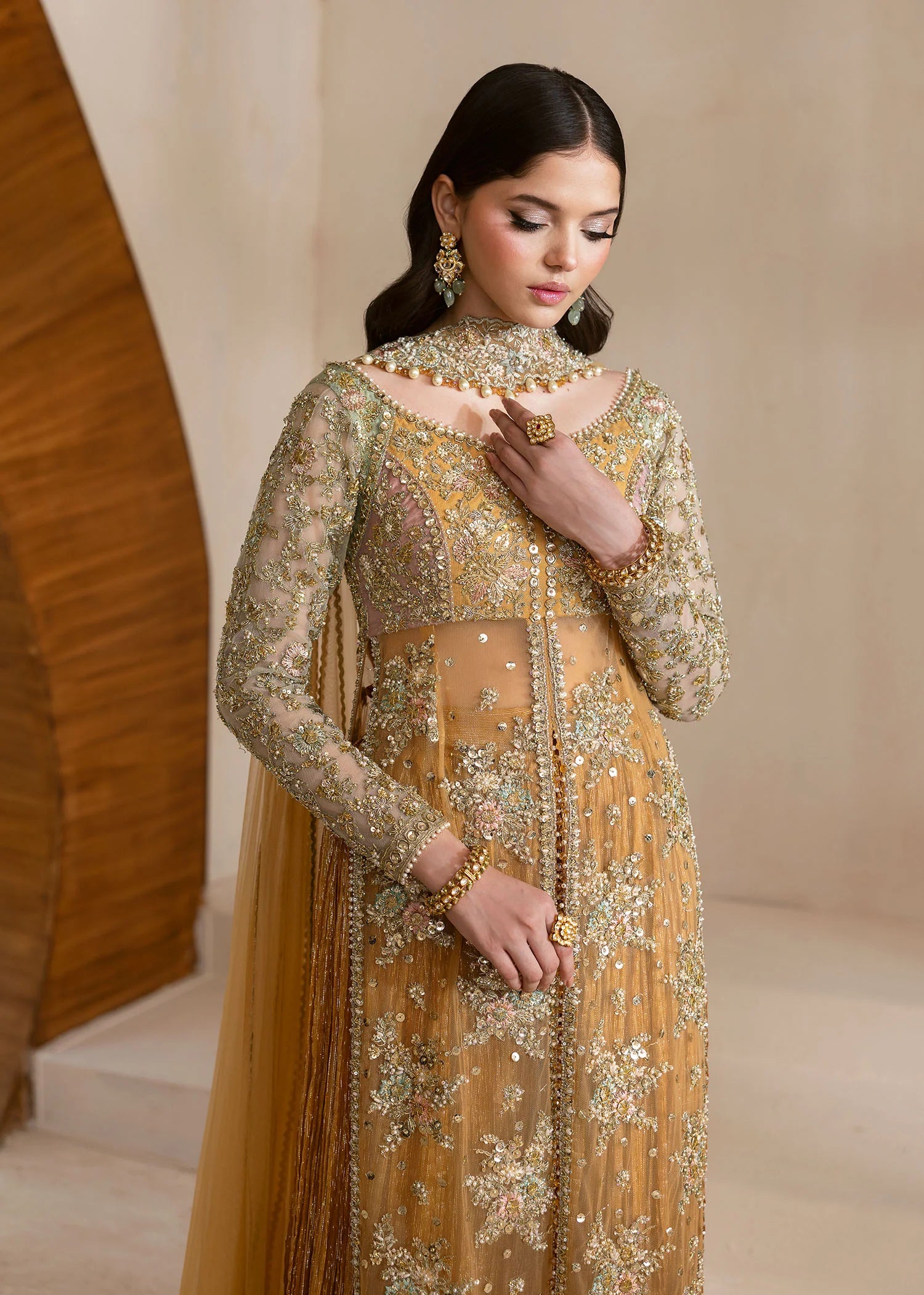 Orange heritage-inspired Pakistani sharara suit with net dupatta – Vira by Pakistanimoda