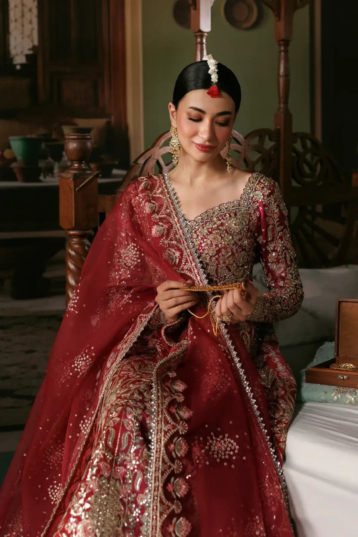 Virsa magenta embroidered raw silk stitched wedding Peshwas with intricate silver detailing and embellished organza dupatta