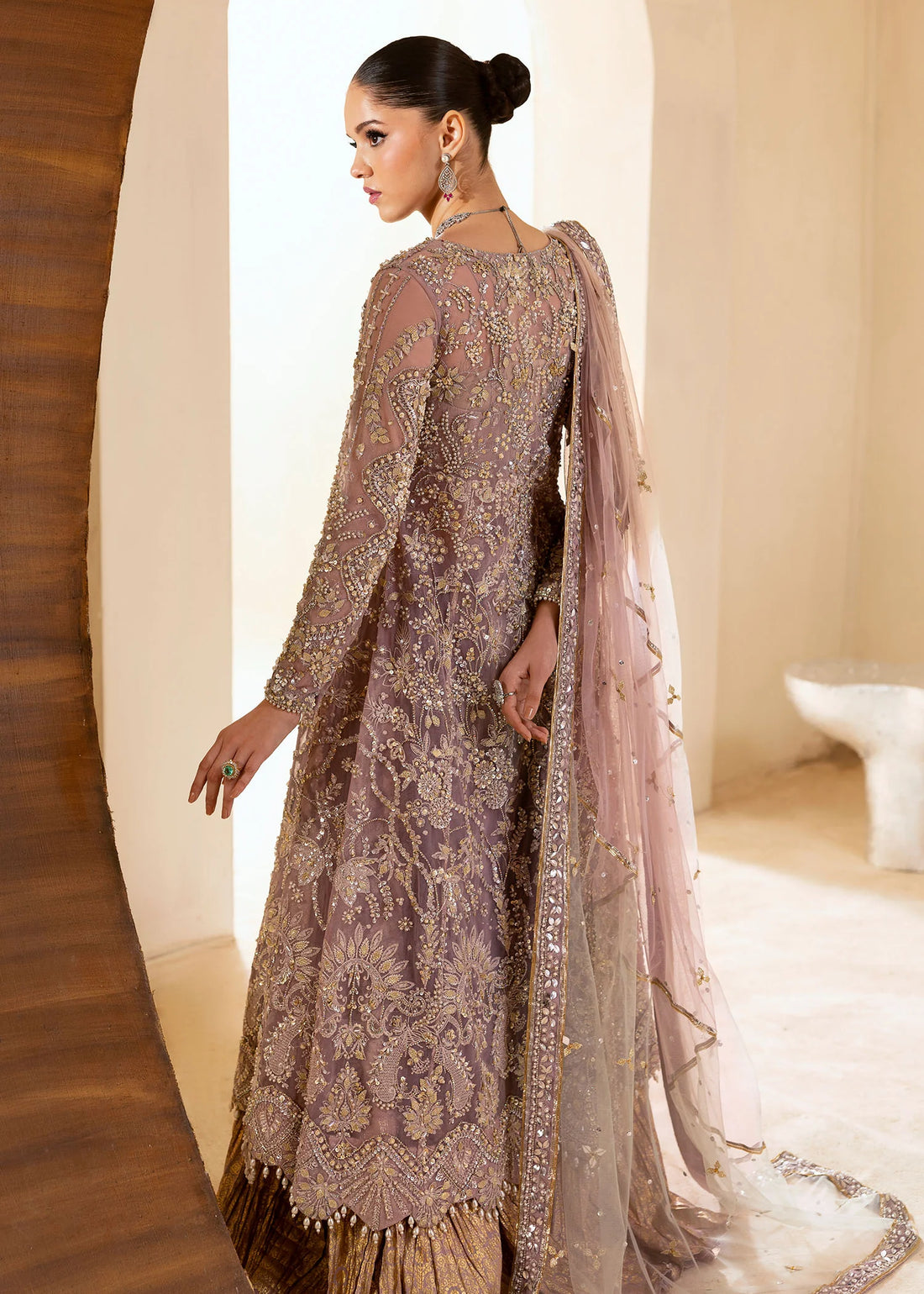 Lilac net Pakistani sharara outfit with pearl and sequin handwork – Vistara by Pakistanimoda