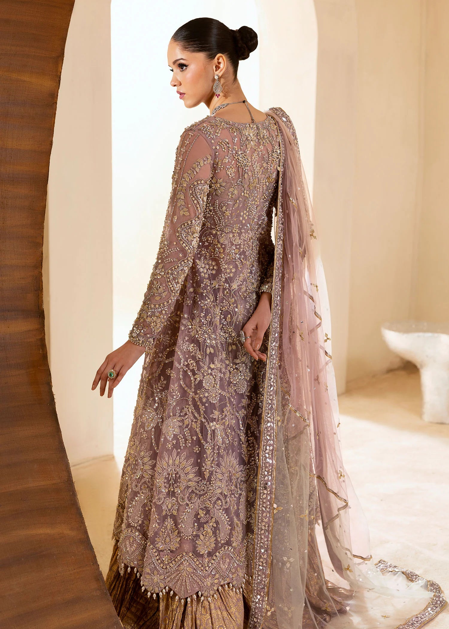 Lilac net Pakistani sharara outfit with pearl and sequin handwork – Vistara by Pakistanimoda