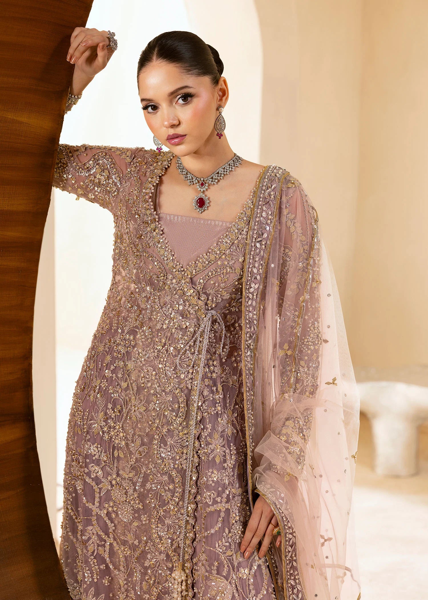 Lilac net Pakistani sharara outfit with pearl and sequin handwork – Vistara by Pakistanimoda