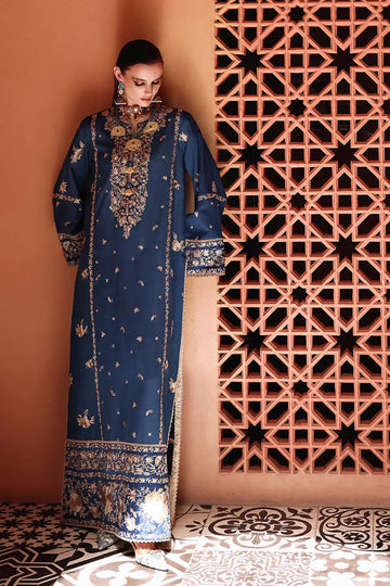 Navy blue raw silk 3 piece suit Vivian by Mushq from Nuvera Raw Silk 2026 available at Pakistanimoda worldwide