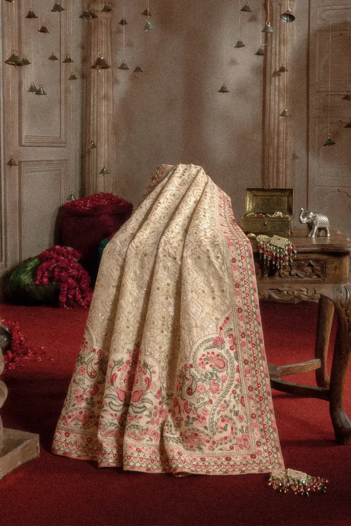 AIK Atelier WDB26 light gold embroidered Kataan silk Pakistani wedding shawl from Wedding Festive 26 Vol 02
