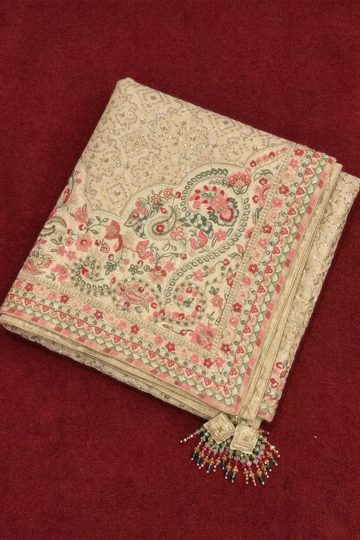 AIK Atelier WDB26 light gold embroidered Kataan silk Pakistani wedding shawl from Wedding Festive 26 Vol 02