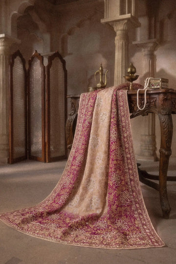 AIK Atelier WDB26 pink multi embroidered medium silk wedding shawl from Wedding Festive 26 Vol 02