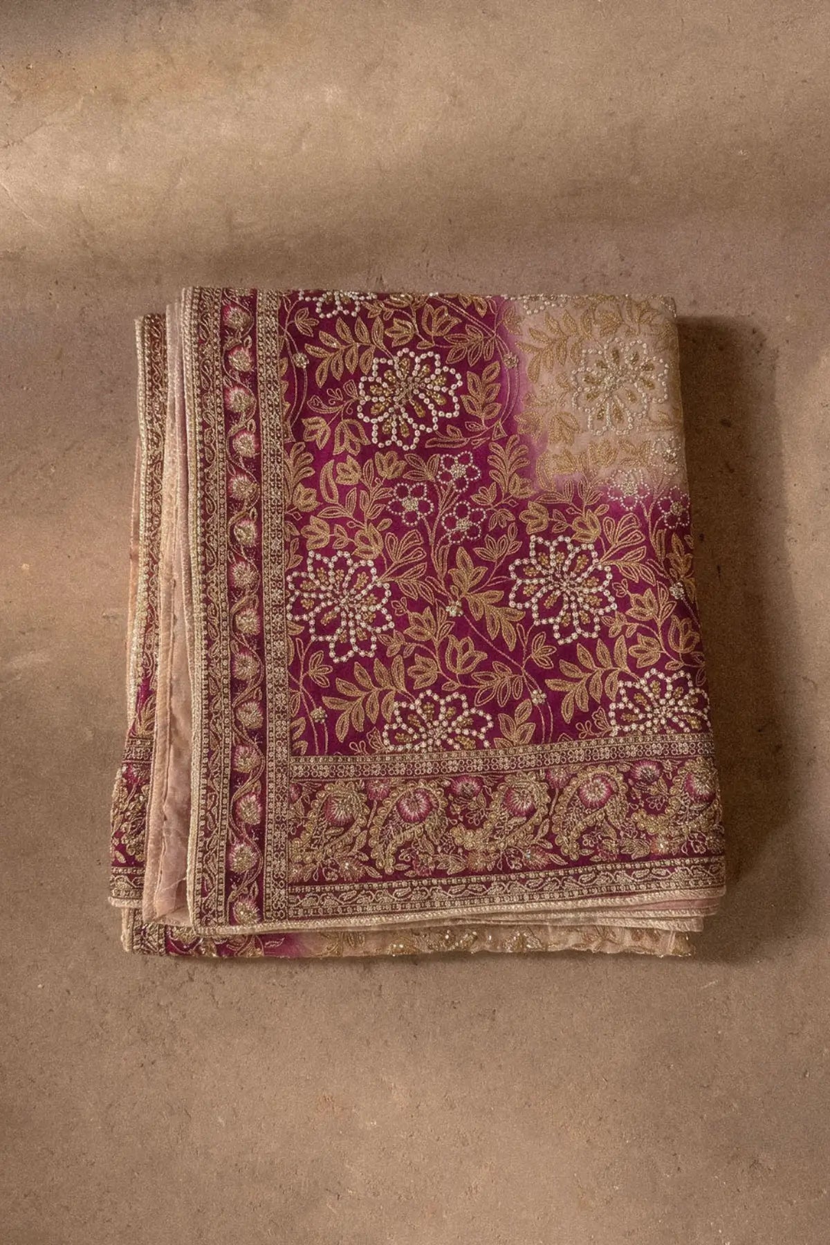 AIK Atelier WDB26 pink multi embroidered medium silk wedding shawl from Wedding Festive 26 Vol 02