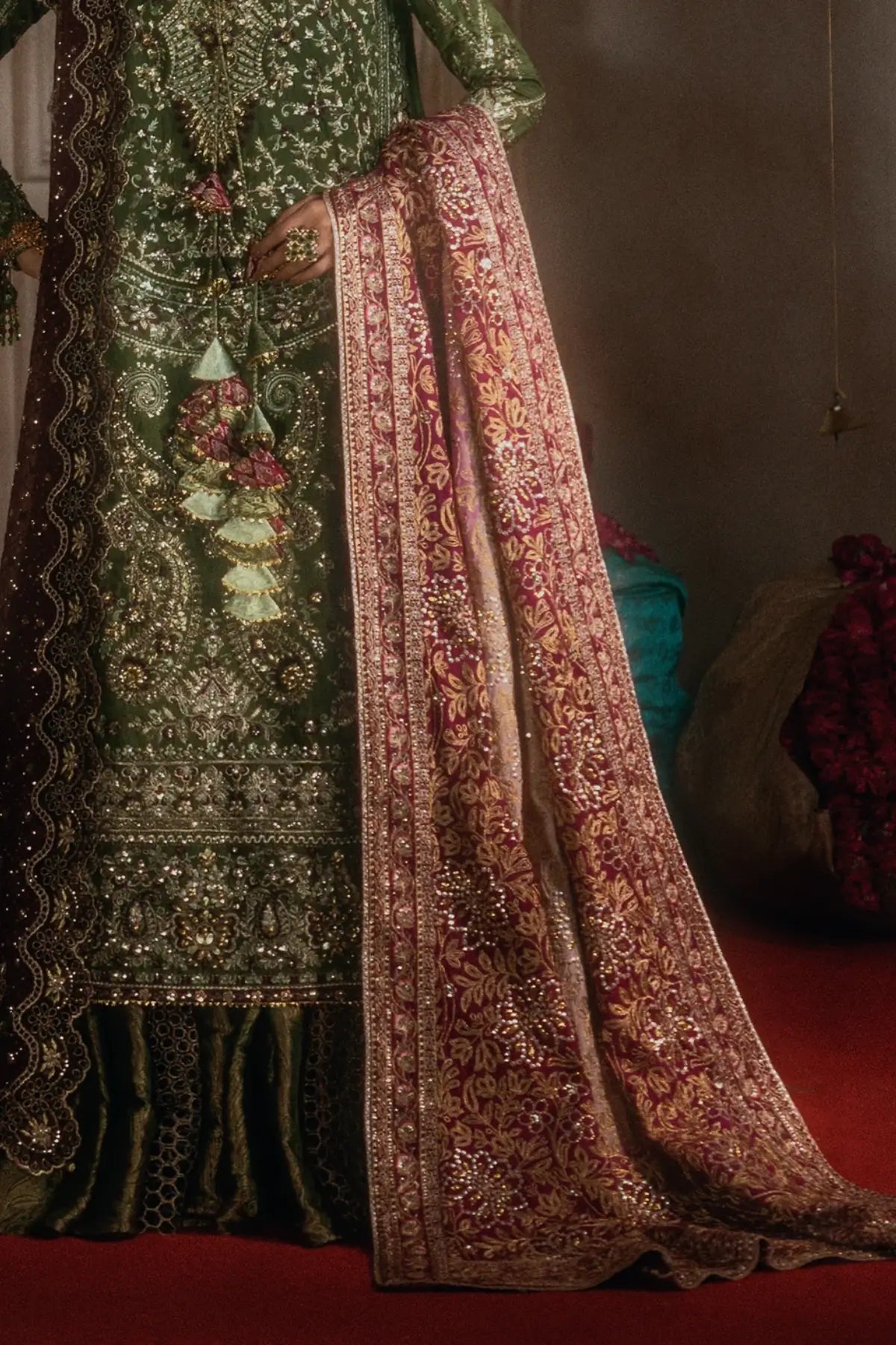AIK Atelier WDB26 pink multi embroidered medium silk wedding shawl from Wedding Festive 26 Vol 02