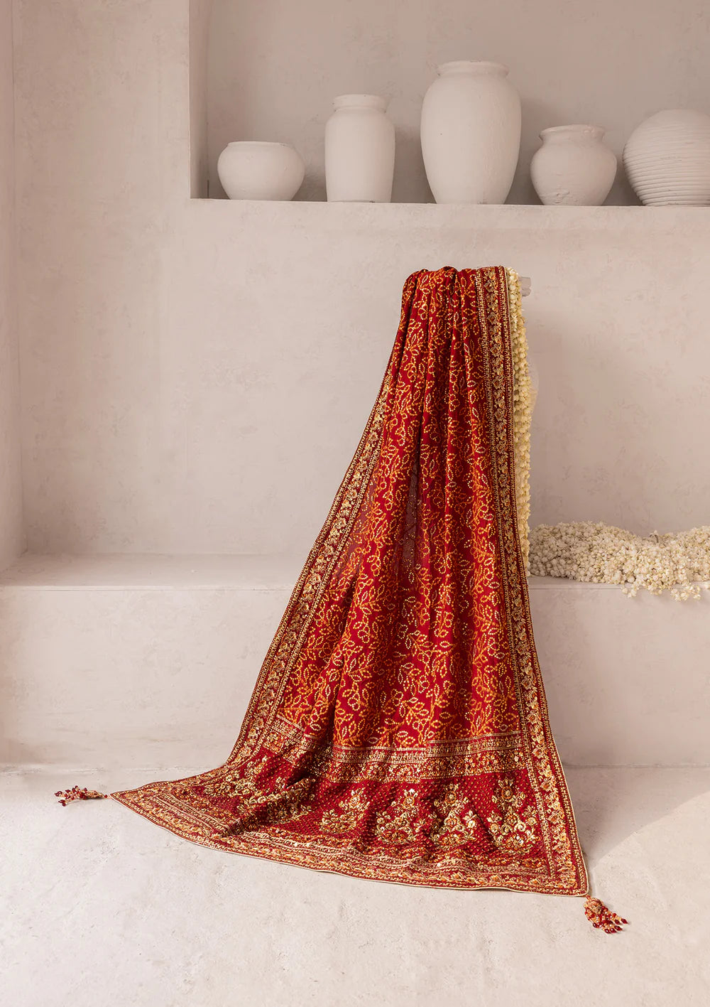 AIK Wedding Festive 25 Vol 2 red embellished embroidered medium silk shawl – Pakistanimoda.com