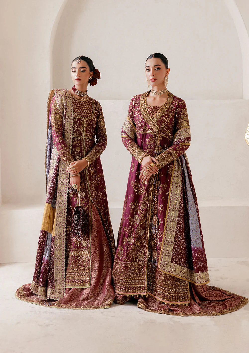 AIK stitched maroon silk wedding formal with embroidered dupatta – Pakistanimoda.com