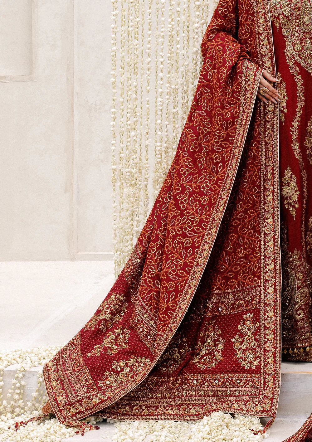 AIK Wedding Festive 25 Vol 2 red embellished embroidered medium silk shawl – Pakistanimoda.com