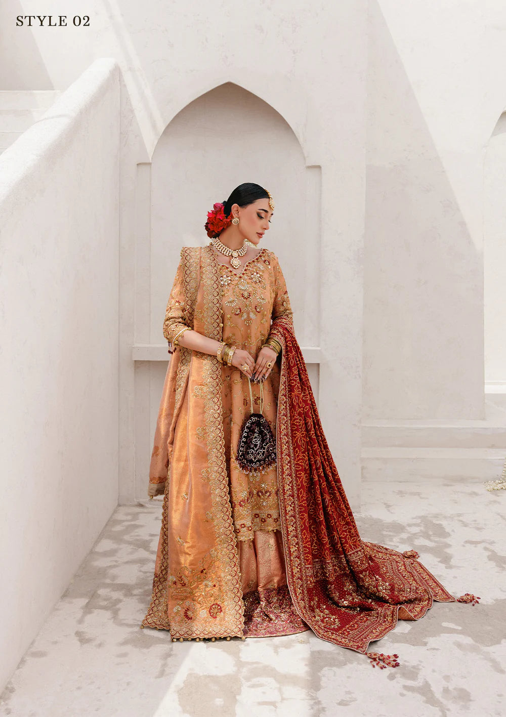 AIK stitched tissue outfit with embroidered dupatta – Pakistani luxury formal – Pakistanimoda.com