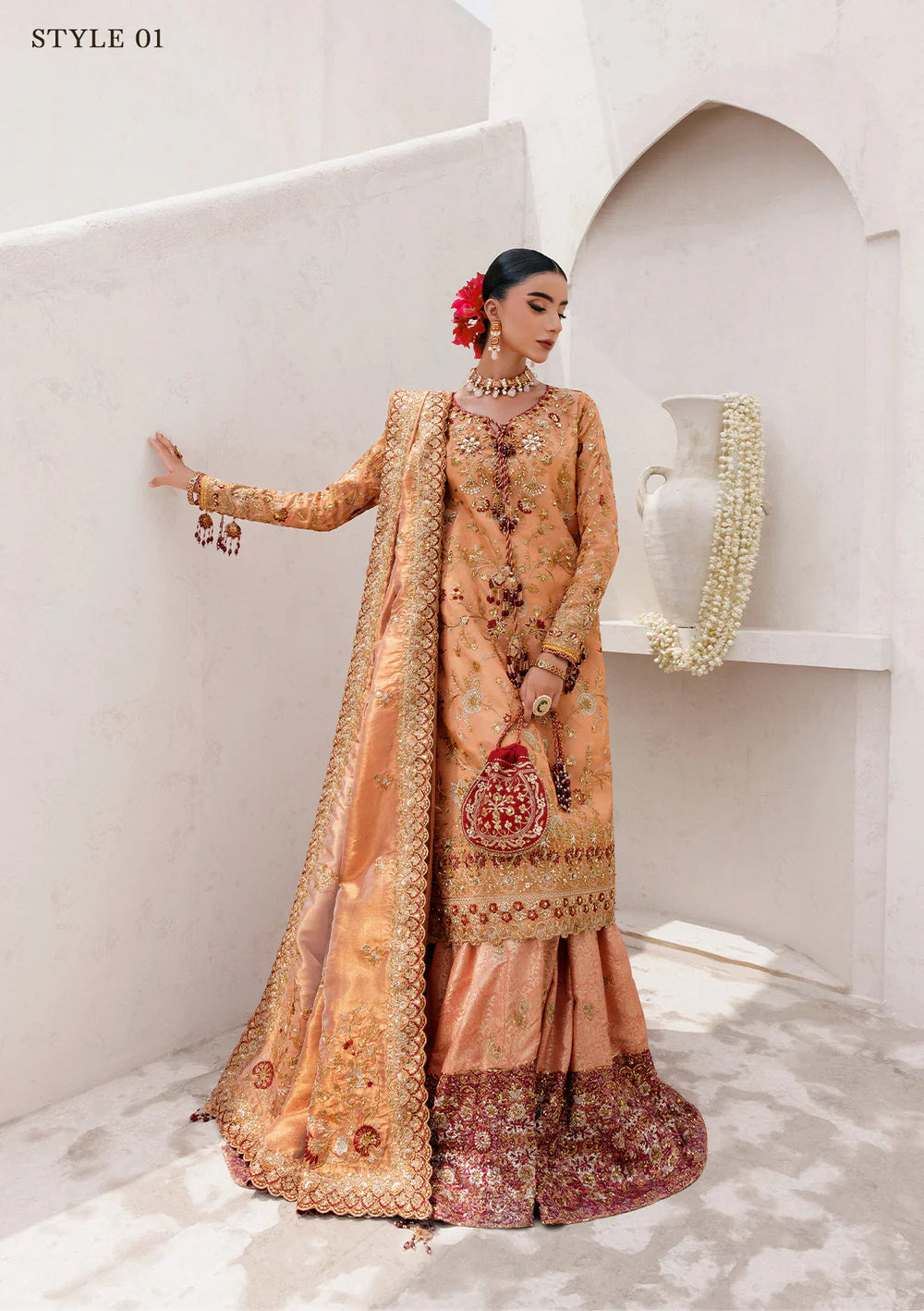 AIK stitched tissue outfit with embroidered dupatta – Pakistani luxury formal – Pakistanimoda.com