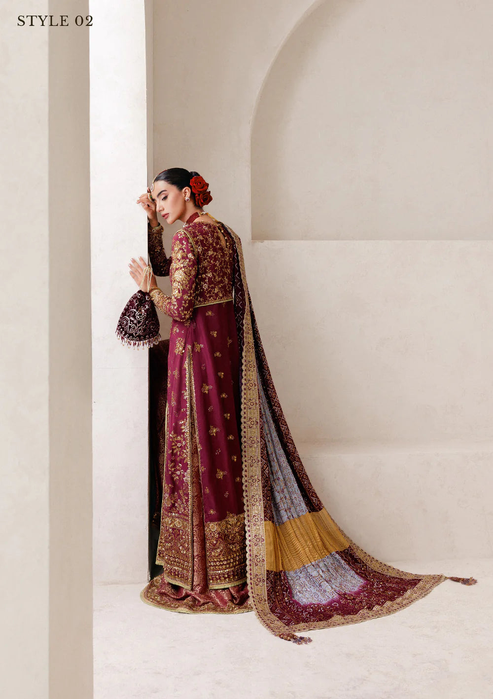 AIK stitched maroon silk wedding formal with embroidered dupatta – Pakistanimoda.com
