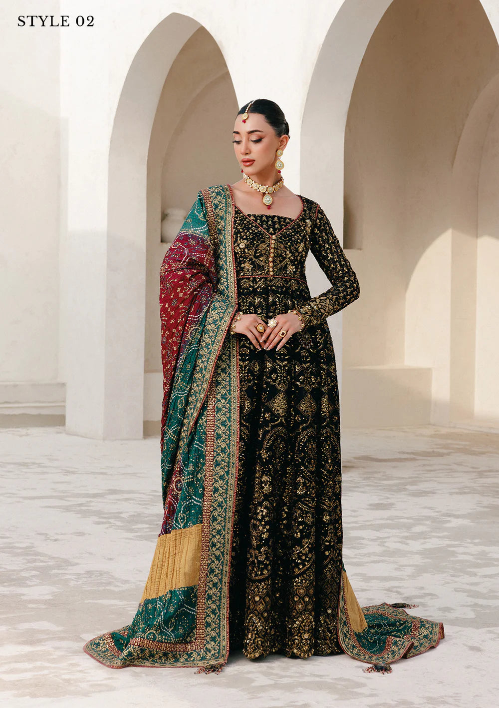 Embroidered chiffon stitched wedding formal with medium silk dupatta – Pakistanimoda.com