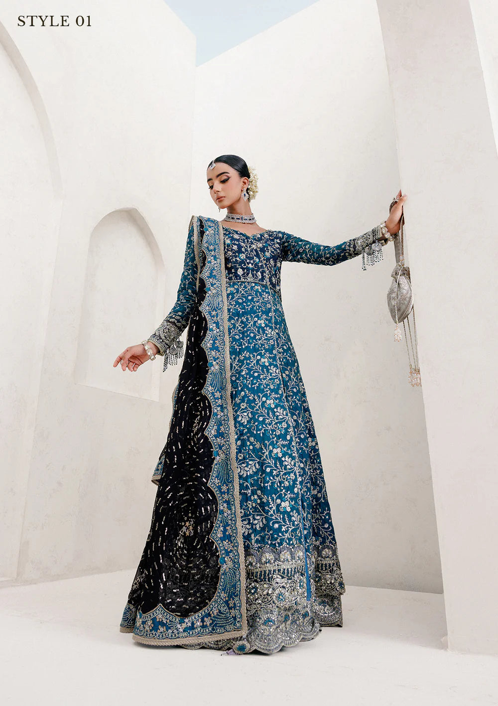 Luxury stitched Pakistani wedding outfit teal blue – AIK Wedding Festive Vol 2 – Pakistanimoda.com