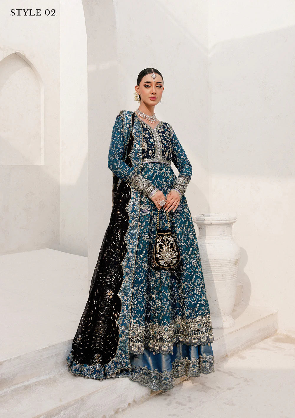 Luxury stitched Pakistani wedding outfit teal blue – AIK Wedding Festive Vol 2 – Pakistanimoda.com