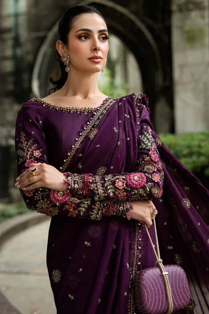 Maria B Soirée WF-09-01 Plum Chiffon Saree stitched for luxury festive functions – Pakistanimoda.
