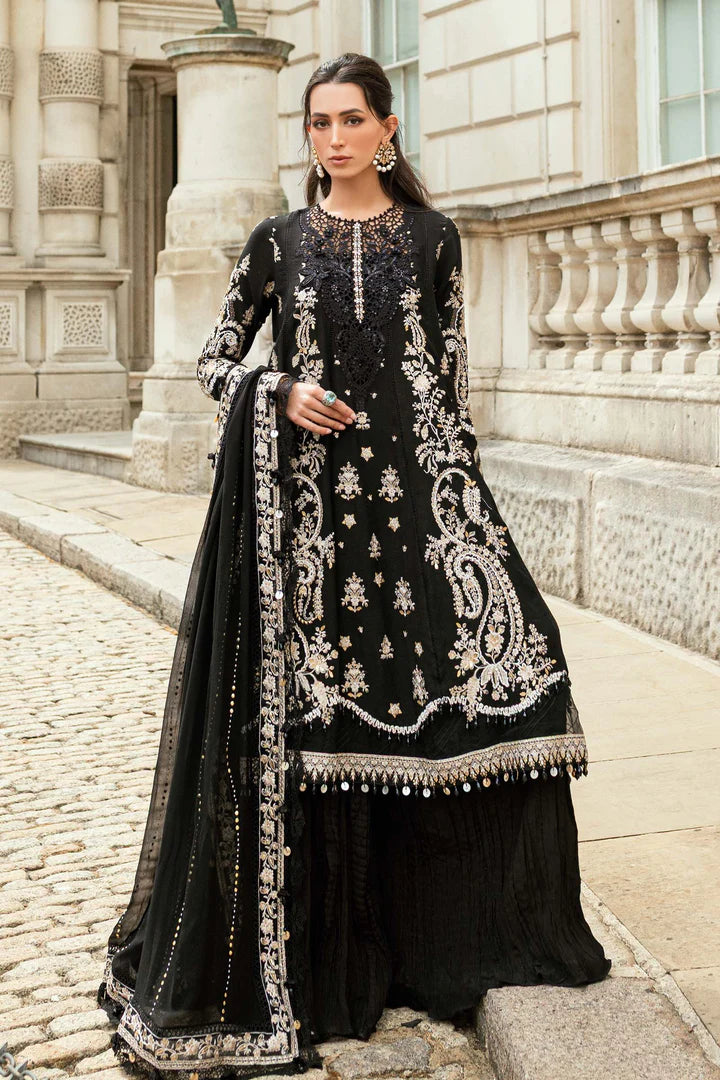 Maria B Soirée WF-09-03 Black Raw Silk Suit stitched for evening parties – Pakistanimoda.
