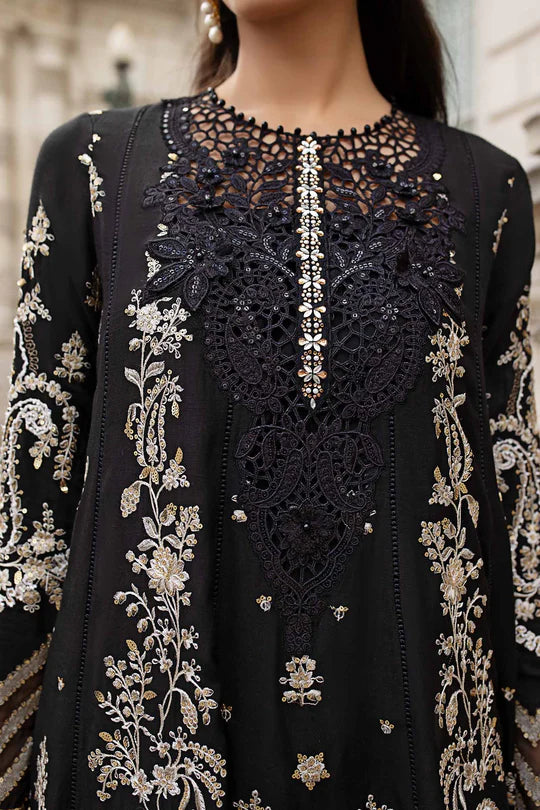 Maria B Soirée WF-09-03 Black Raw Silk Suit stitched for evening parties – Pakistanimoda.