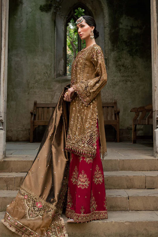 Maria B Soirée WF-09-04 Brown Raw Silk Suit stitched for pre-wedding events – Pakistanimoda.