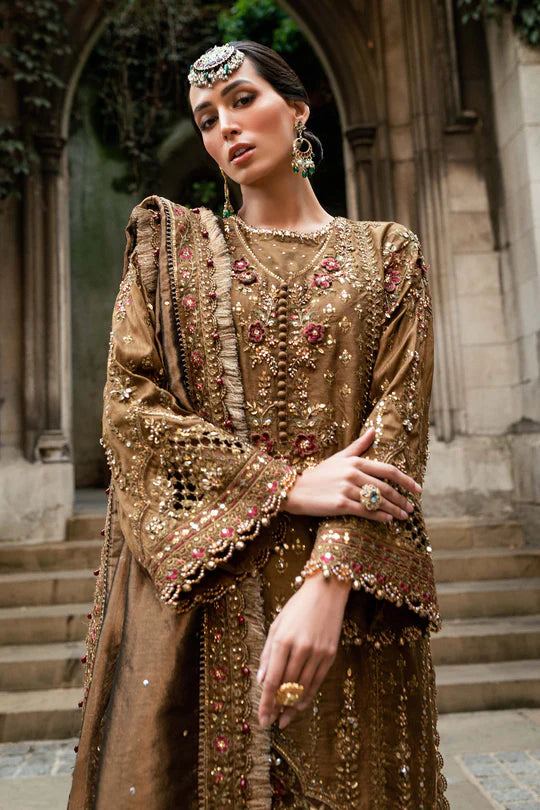 Maria B Soirée WF-09-04 Brown Raw Silk Suit stitched for pre-wedding events – Pakistanimoda.