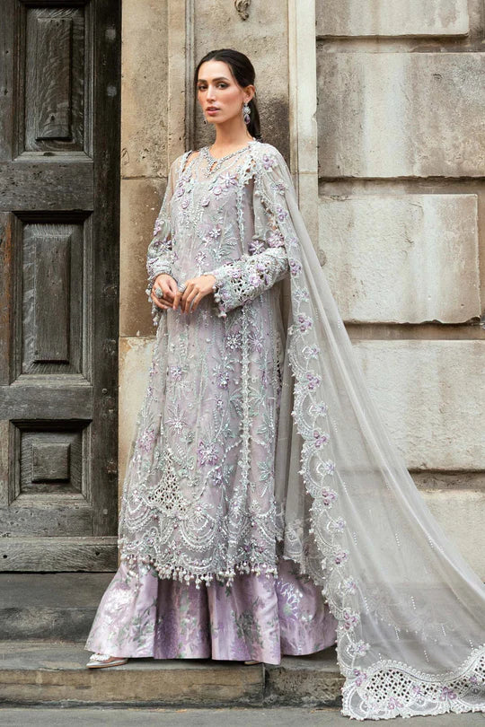 Maria B Soirée WF-09-07 Grey Net Suit stitched for festive family events – Pakistanimoda.