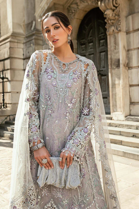 Maria B Soirée WF-09-07 Grey Net Suit stitched for festive family events – Pakistanimoda.