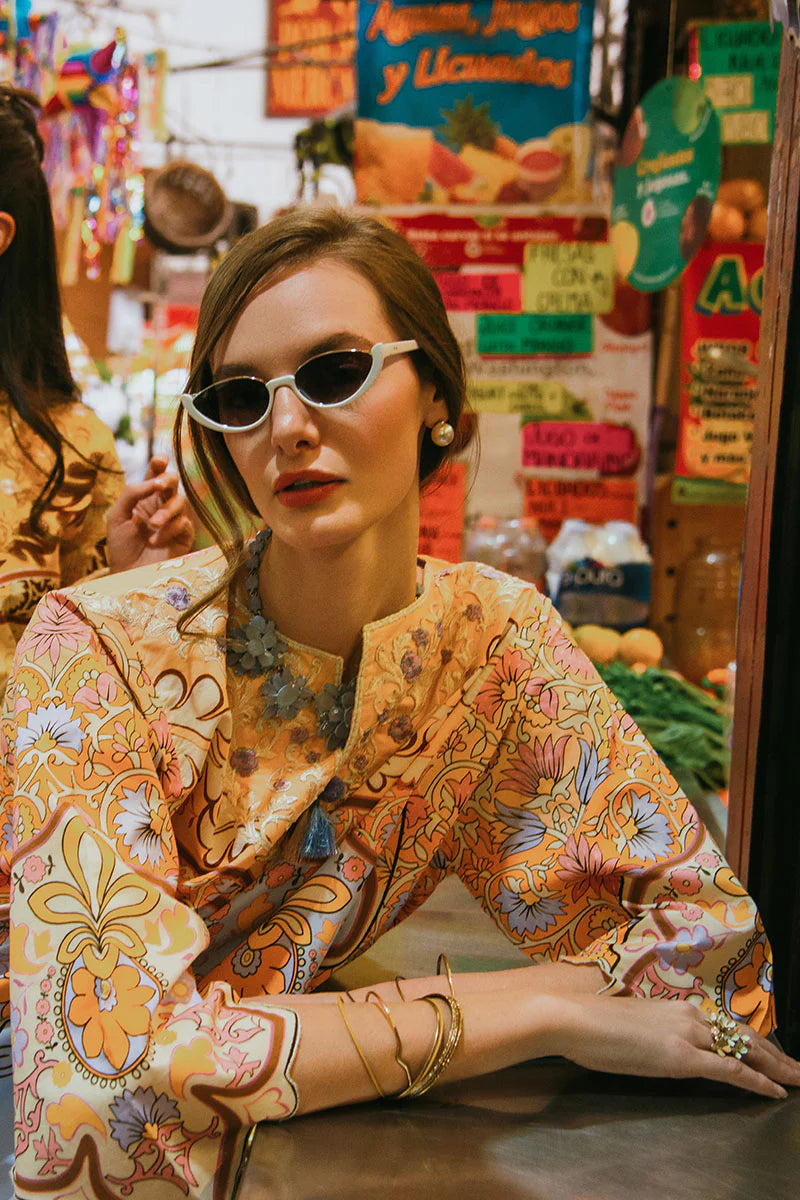 Water Lily- Classic sky blue printed lawn suit with embroidered details By- Mushq