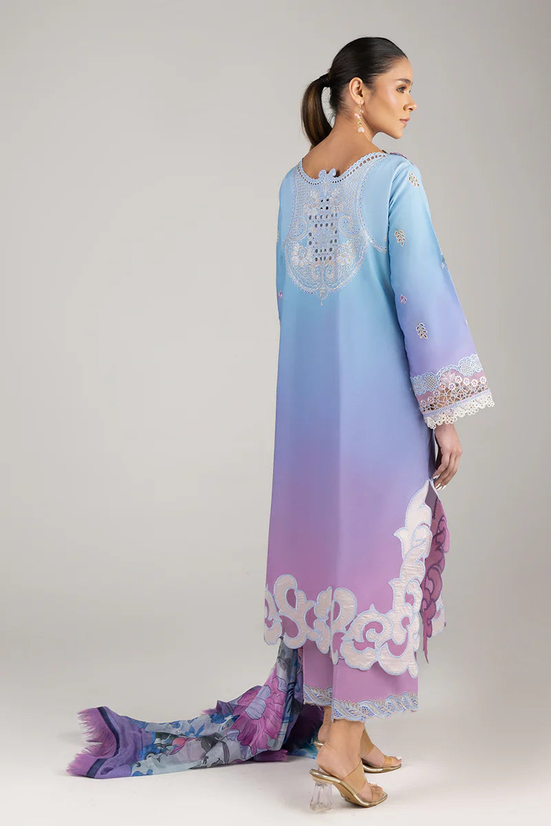 Whispering Melody Gradiant Blue Manaram Luxury lawn Outfit By- Mushq