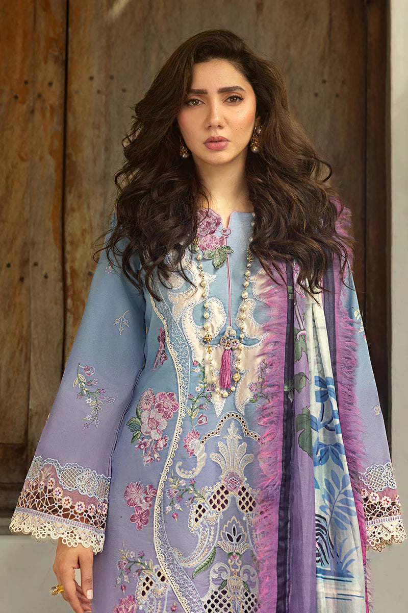 Whispering Melody Gradiant Blue Manaram Luxury lawn Outfit By- Mushq