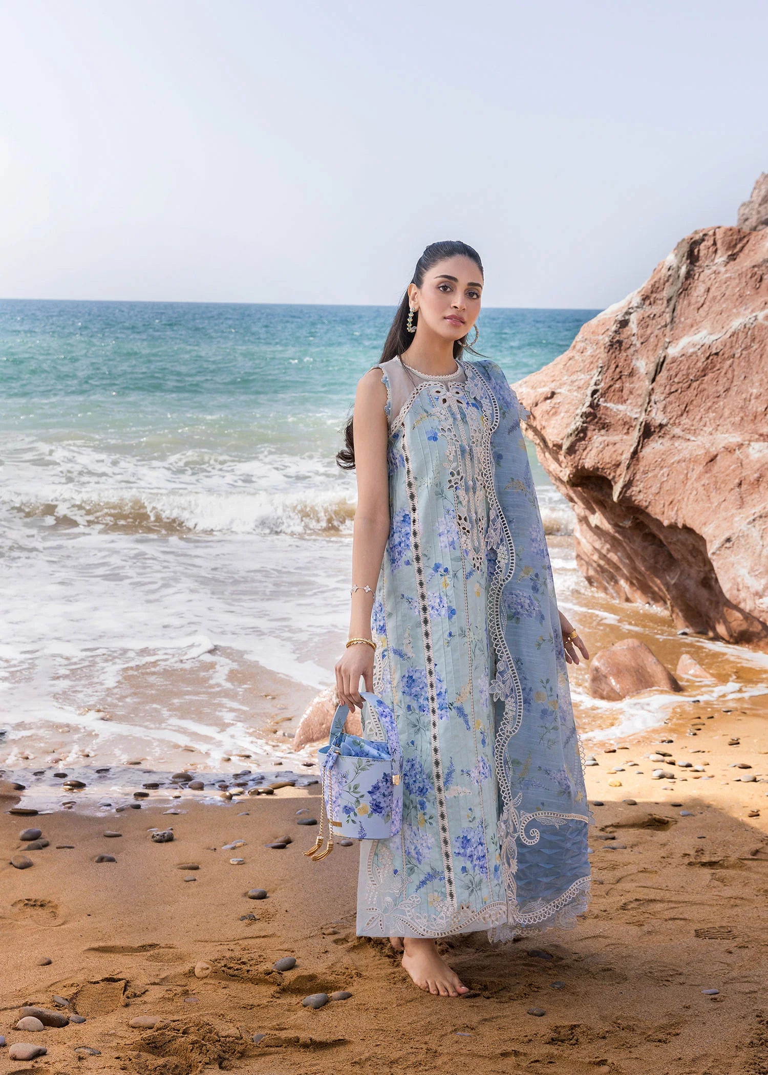 Who'S That Girl - D3 B- Ocean Blue Embroidered Lawn Outfit By- Crimson