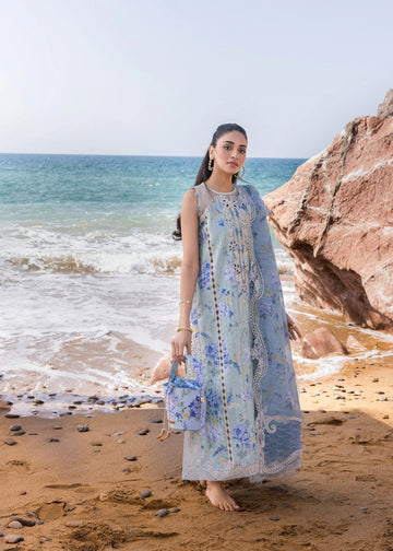 Who'S That Girl - D3 B- Ocean Blue Embroidered Lawn Outfit By- Crimson