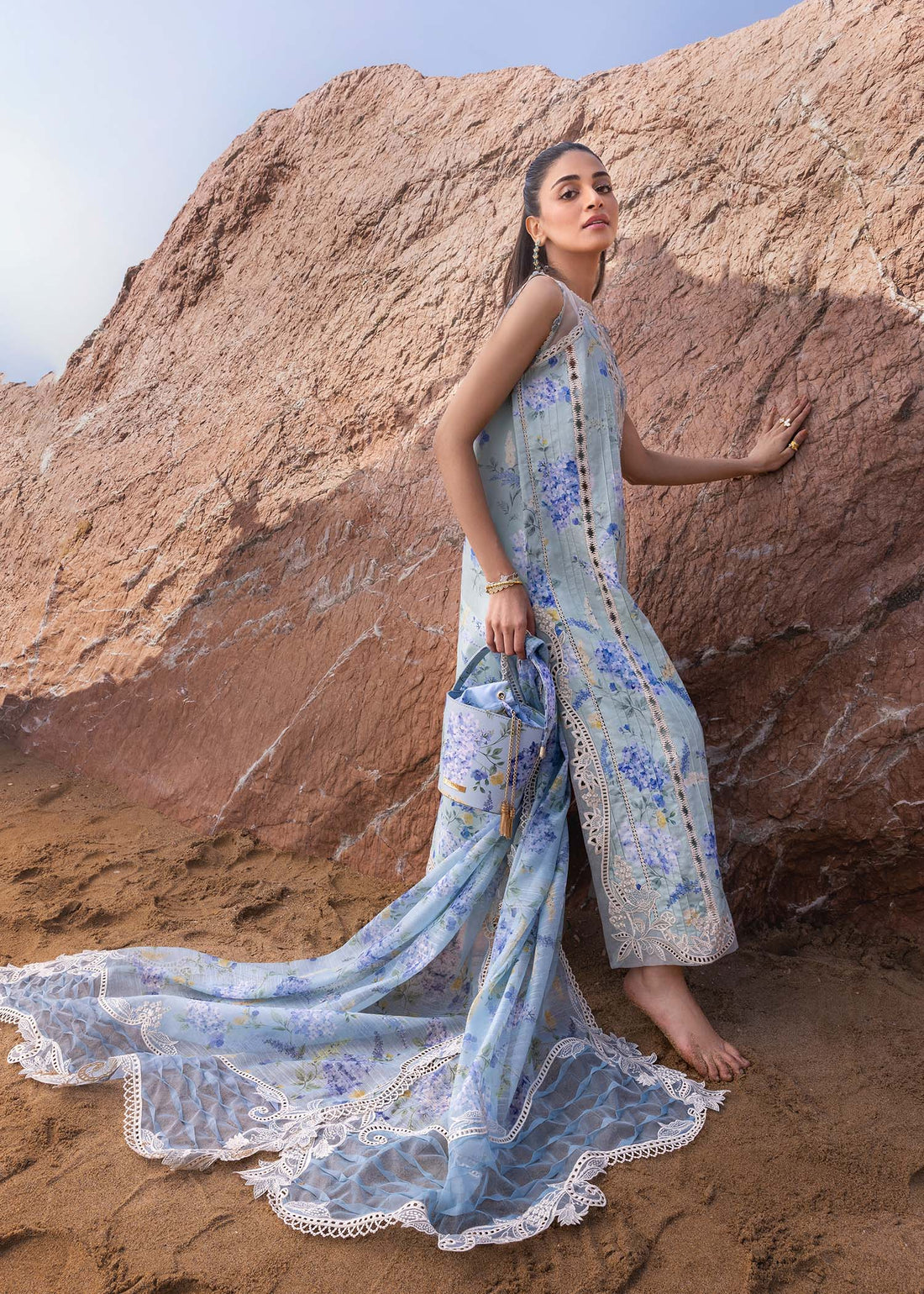 Who'S That Girl - D3 B- Ocean Blue Embroidered Lawn Outfit By- Crimson