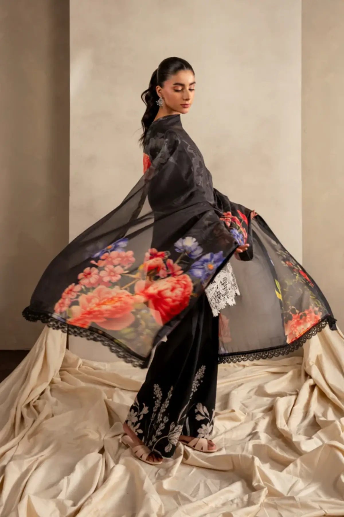 Wildflower Whimsy MSSL-06 by Asifa & Nabeel jet black stitched lawn 3PC from Meraki Summer 26