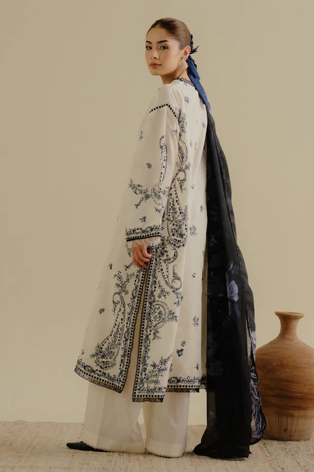 Yana-4A- Blue and black embroidered lawn suit By- Zara Shahjahan