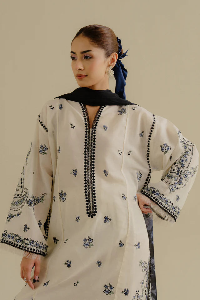 Yana-4A- Blue and black embroidered lawn suit By- Zara Shahjahan