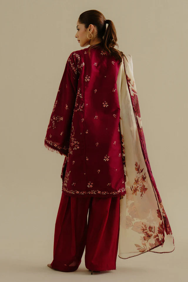 Yana-4B- Rich red embroidered lawn suit for summer wear By- Zara Shahjahan