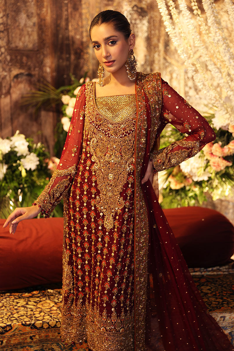 Yasmen- Designer Deep maroon Long Shirt with Heavy Embellishments