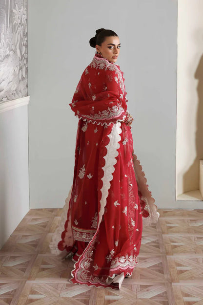 Yeloria luxury pink organza front-open gown outfit with dupatta by Akbar Aslam, hand-embellished festive wear for parties and wedding events.