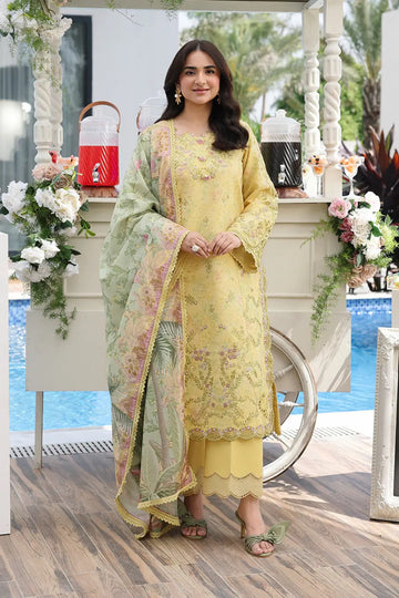 Yumna by Rang Rasiya Buttercup Embroidered Lawn Stitched 3PC Suit with Printed Tasser Silk Dupatta